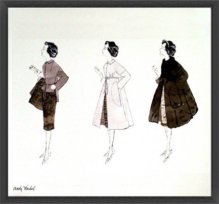 額装済マット作品/Three Female Fashion(ウォーホル) Andy Warhol- Three Female Fashion Figures, c. 1959